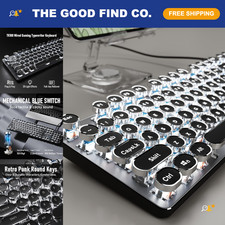 Retro Mechanical Gaming Keyboard - Wired Typewriter Style, White Backlit, Black picture