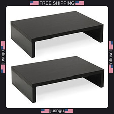 Wood Monitor Stand Riser 2-Pack Adjustable Desk Organizer Black picture