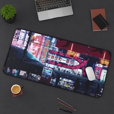 Neon City Nightscape Desk Mat | Cyberpunk Tokyo Streets picture