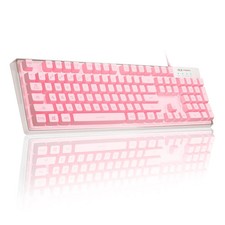 MageGee Gaming Keyboard, 7 Solid Colors Backlit Wired Keyboard Pink picture