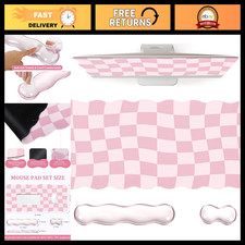Pink Checkered Mouse Pad Set, Scalloped Pastel XXL Desk Mat for Gaming & Office picture