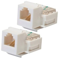 2 Pcs RJ-11 Keystone Jack Toolless Telephone Phone Line Wall Plate Modular White picture