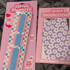 Laptop Trackpad Sticker Purple/White Floral + Pink/Blue Checkered Organizer picture