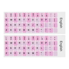 2 x Universal English Keyboard Stickers Pink Background W Black Lettering picture
