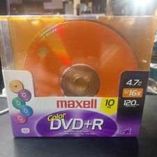 FACTORY SEALED Maxell Color DVD-R 10 Pack w/ Jewel Cases 4.7GB 120Min 16X NEW picture
