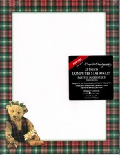 Brown Teddy Bear Christmas Holiday Plaid Computer Letter Paper - 25 Sheets picture