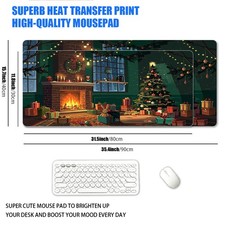 1pc XXL Extra Large Christmas Theme Mouse Pad, Fireplace Snowy Christmas Tree picture
