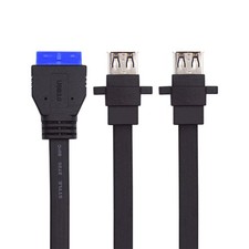 CY Dual USB 3.0 Type-A Panel Type to Mainboard 20Pin Header Flat Cable 50cm picture