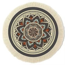 Oriental Rug Style 9” Round Mouse Pad W/Fringe For Gaming or Office picture