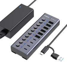 FIDECO 60W Powered USB Hub for Laptop and PC, 10-Port 10Gbps Silver picture