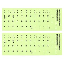 German Keyboard Stickers Glow in the Dark, 2pcs Keyboard Cover, Black picture