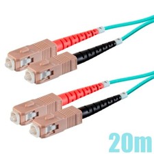 20M SC to SC UL Duplex 50/125 MultiMode OM4 Fiber Optic Optical Cable OFNR Aqua picture