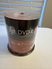 100 HP  DVD-R DVD 16X Blank 4.7GB White Inkjet Printable Disc Spindle Cake Box picture