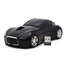 Car Shape Wireless Optical Mouse Black 2.4GHz USB Blue LED Headlight 10m Range picture