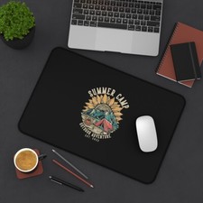 Summer Camp Outdoor Adventure With Tent And Mountains, Adventure Desk Mat picture
