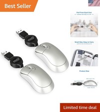 2 Pack Mini Retractable Cable USB Optical Mouse, Silver, Unisex picture