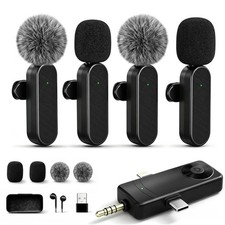 Gicorino Wireless Lavalier Microphones Compatible for 4PACK, Dark Black picture
