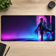 Neon Cyberpunk Samurai Gaming Mouse Pad Desk Mat 36x18 XXL Large picture