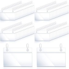 60 PCS Clear Plastic Wire Shelf & Basket Label Holders With Snap Button Lock picture