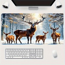 Winter Forest Themed Mouse Pad Featuring Snowy Landscapes And Deer, Perfect fo picture