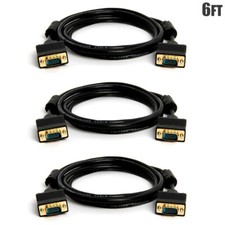 3 Pcs 6FT VGA SVGA HD15 Male to Male PC Monitor Video Cable Gold Plated Black picture