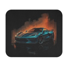 Corvette C8 Mouse Pad – Blue Supercar with Fire Background Desk Mat picture