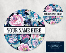 FLORAL PERSONALIZED W/ NAME CUSTOM MOUSEPAD & HARDBOARD COASTER OFFICE GIFT SET picture