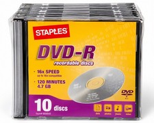 Staples DVD-R 10 Pack Blank Recordable Discs 4.7GB 16x 120 Min New Jewel Cases picture