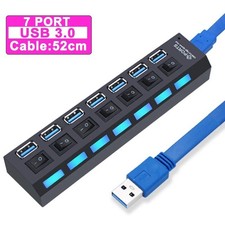 7 Port USB 3.0 Hub Splitter Multi Expander with Individual ON/OFF Switch PC Mac picture