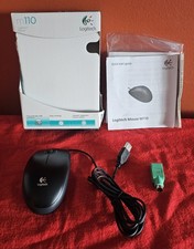 VTG Logitech M110 Wired USB Optical Mouse M-B0001 Black PS/2 Adapter Box Manual picture