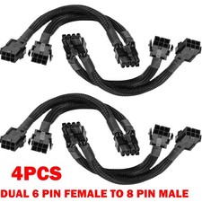 4X Dual 6 Pin Female to 8 Pin Male GPU Adapter Cable Braided Sleeved 20cm USA picture