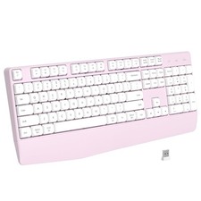 Ergonomic Wireless Bluetooth Keyboard With Wrist Rest Pink PC Laptop Mac picture