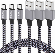 TAKAGI USB-A to USB-C Braided Fast Charge USB Cable,  10ft, Gray/Black picture