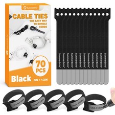 70 Black Reusable Cable Ties with Writable Labels 6 inch Wire Management Straps picture