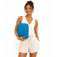 Michael Kors Blue Neoprene Tablet Sleeve Embossed MK Logo Zip Case Tech 37-10 picture