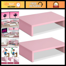 Pink Monitor Stand Riser - 2 Pack, Adjustable Wood Desk Organizer for Home Offic picture
