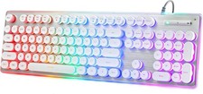 Typewriter Style Keyboard with Metal Panel, Rainbow LED Backlit, Round White  picture