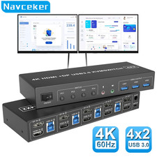 4 Port HDMI KVM USB 3.0 Switch 4X2 Dual Monitor 4K@60Hz Extended Display DP KVM  picture