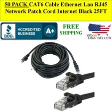 50 PACK CAT6 Cable Ethernet Lan RJ45 Network Patch Cord Internet BLACK 25FT picture
