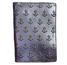 Jack Spade Anchor Embossed Navy Leather eBook Reader Case Rare Nautical Kate picture