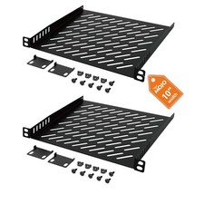 2 PCS Black 0.5U Rack Mount Shelf 10 Inch Server Rack 7.87 Inch Deep Vented picture