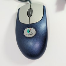 Blue Logitech USB Wired 2x Optical Wheel Mouse Model M-BJ58 Clean Minimal Use picture