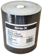 100-Pak Spin-X Silver Inkjet Hub Printable DIAMONDSILVER 48X 80-Min CD-R's picture