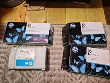 Lot Of Hp Designjet 80 Printer Ink 3 Unopened Yellow Magenta And Black picture