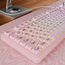 V102 Wired 98Key Creamy Gaming Keyboard RGB Silent Cute Number Pad Pink picture