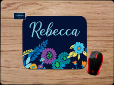 SPRING FLOWERS BLUE PC MOUSE PAD DESK MAT PERSONALIZED YOUR NAME OFFICE GIFT picture