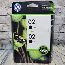 HP 02 Black Ink Jet Printer Cartridge Twin Pack C9500FN SEALED - Exp: March 2016 picture