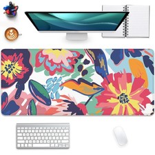 Extended Gaming Mouse Pad - Abstract Floral Leaves Design, Non-Slip Waterproof, picture