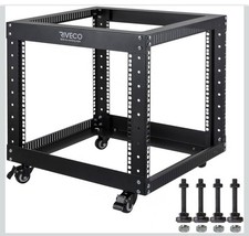 RIVECO 9U Open Frame Server Rack with Casters- Heavy Duty 4 Post Quick Assembly picture