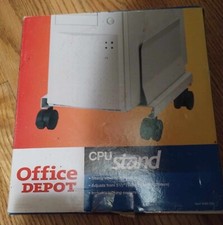 Office Depot Solid Steel rolling PC stand white locking wheels NEW  picture